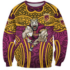 Brisbane Broncos Rugby Sweatshirt Polynesian Tribal Pattern Warrior Horse Maroon Gold Pattern