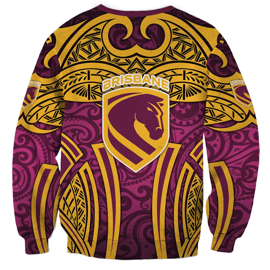 Brisbane Broncos Rugby Sweatshirt Polynesian Tribal Pattern Warrior Horse Maroon Gold Pattern
