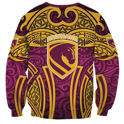 Brisbane Broncos Rugby Sweatshirt Polynesian Tribal Pattern Warrior Horse Maroon Gold Pattern