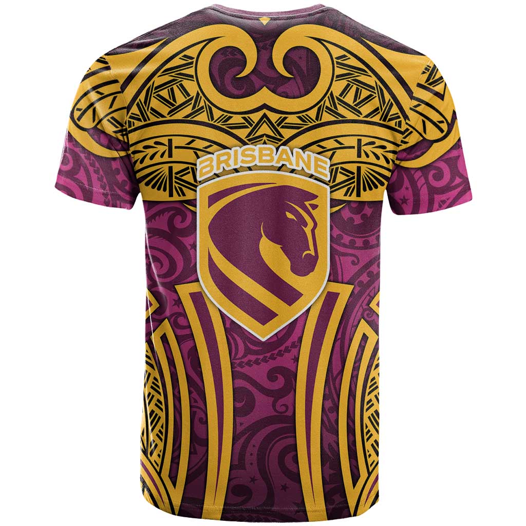 Brisbane Broncos Rugby T Shirt Polynesian Tribal Pattern Warrior Horse Maroon Gold Pattern