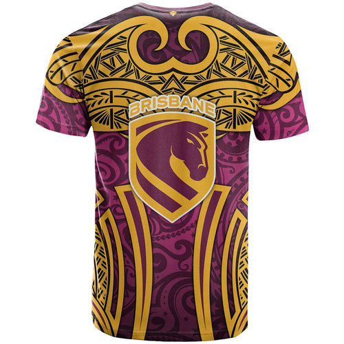 Brisbane Broncos Rugby T Shirt Polynesian Tribal Pattern Warrior Horse Maroon Gold Pattern