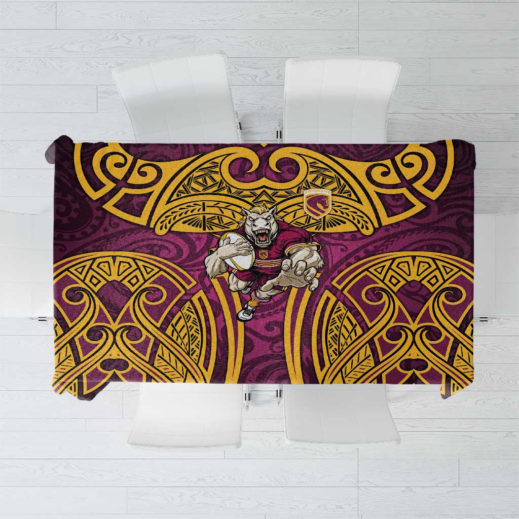 Brisbane Broncos Rugby Tablecloth Polynesian Tribal Pattern Warrior Horse Maroon Gold Pattern