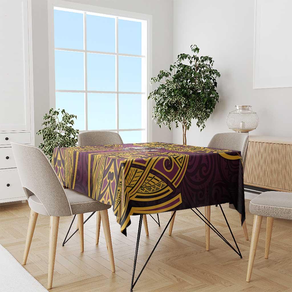 Brisbane Broncos Rugby Tablecloth Polynesian Tribal Pattern Warrior Horse Maroon Gold Pattern