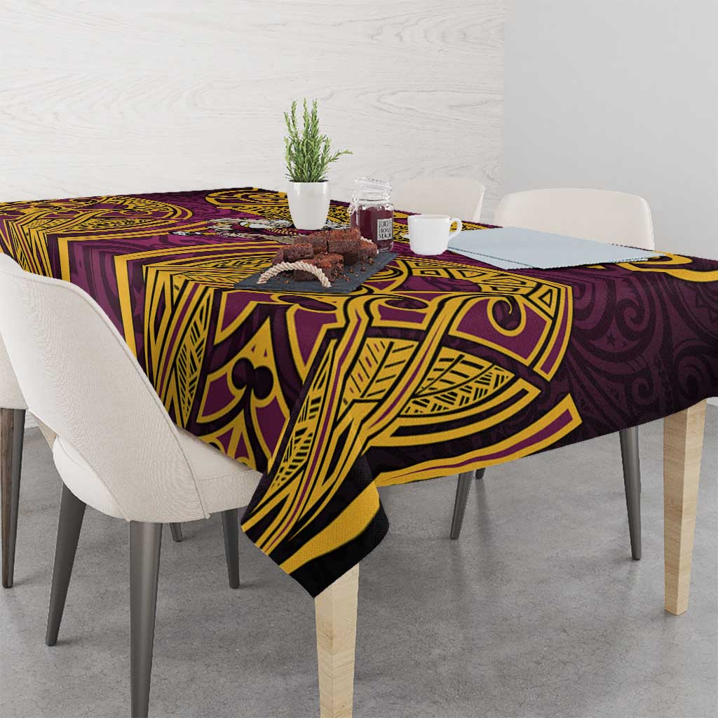 Brisbane Broncos Rugby Tablecloth Polynesian Tribal Pattern Warrior Horse Maroon Gold Pattern