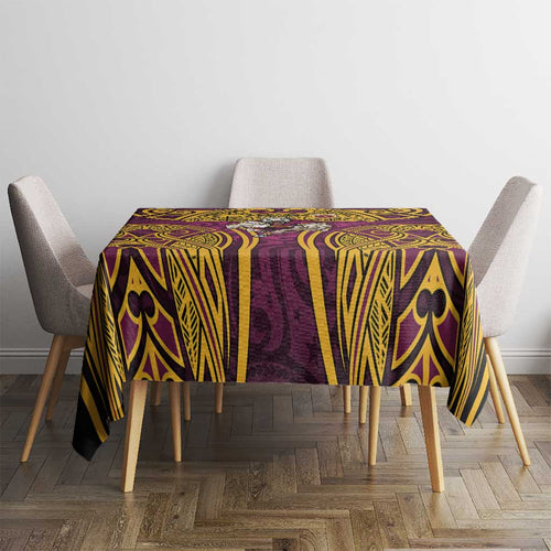 Brisbane Broncos Rugby Tablecloth Polynesian Tribal Pattern Warrior Horse Maroon Gold Pattern