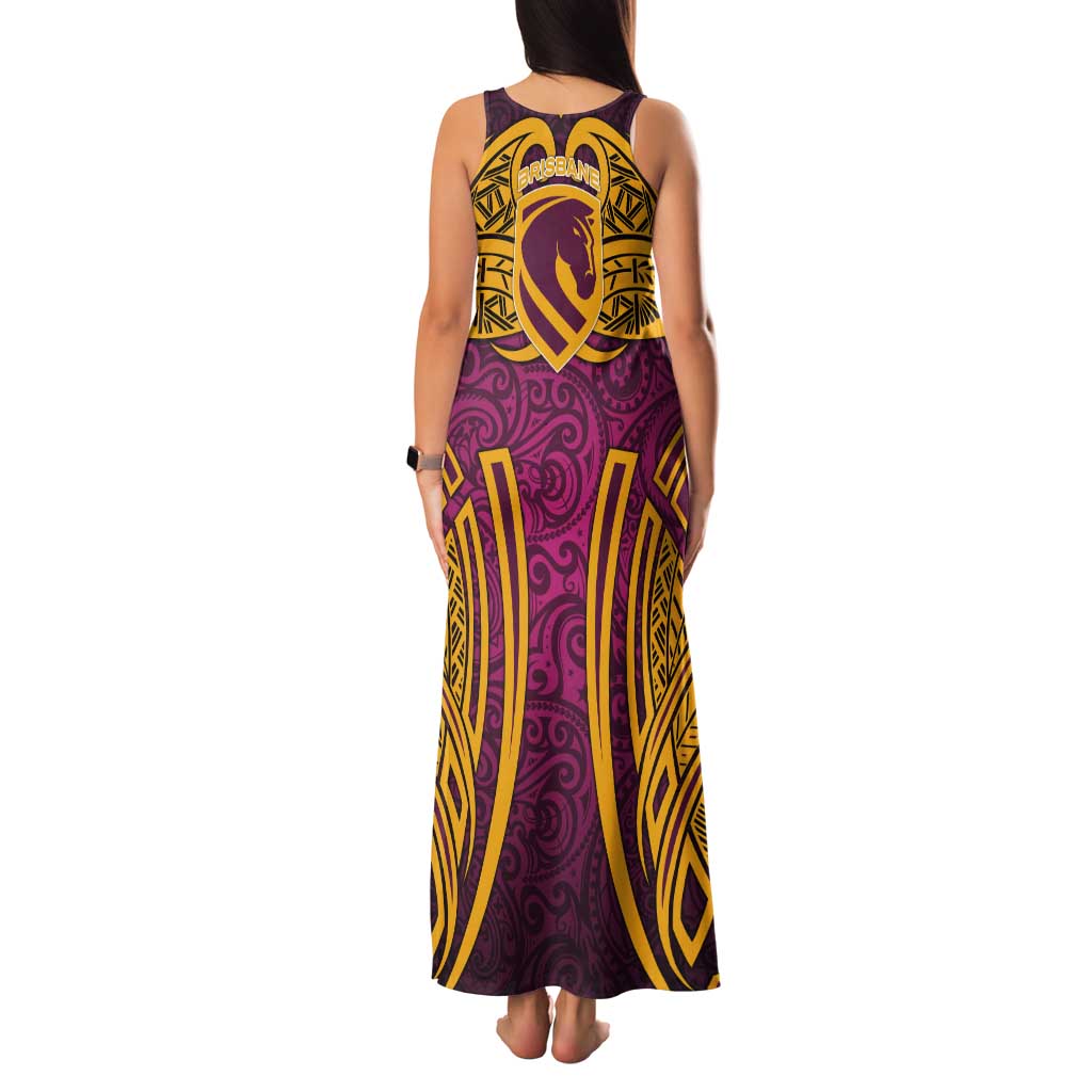 Brisbane Broncos Rugby Tank Maxi Dress Polynesian Tribal Pattern Warrior Horse Maroon Gold Pattern