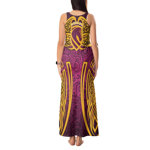 Brisbane Broncos Rugby Tank Maxi Dress Polynesian Tribal Pattern Warrior Horse Maroon Gold Pattern