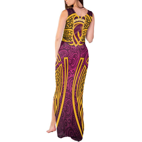 Brisbane Broncos Rugby Tank Maxi Dress Polynesian Tribal Pattern Warrior Horse Maroon Gold Pattern