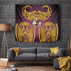 Brisbane Broncos Rugby Tapestry Polynesian Tribal Pattern Warrior Horse Maroon Gold Pattern