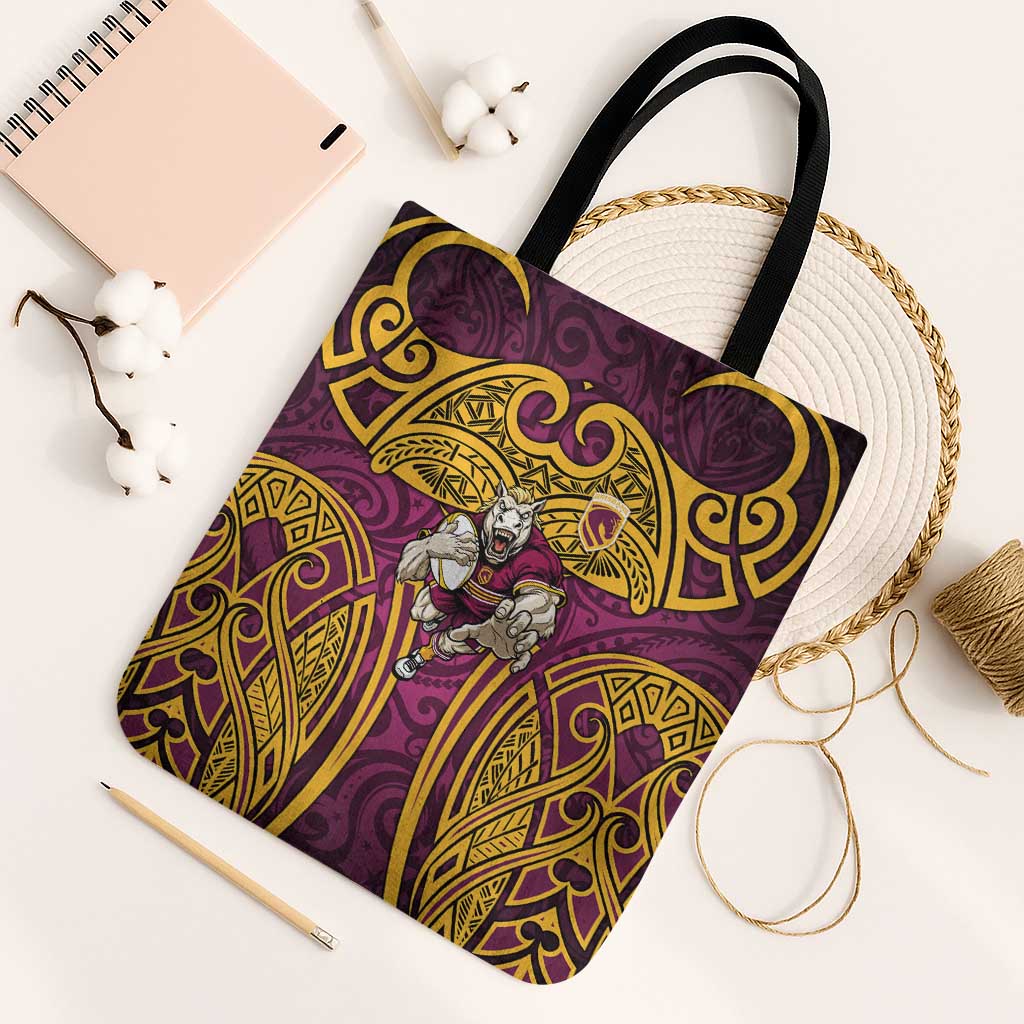 Brisbane Broncos Rugby Tote Bag Polynesian Tribal Pattern Warrior Horse Maroon Gold Pattern