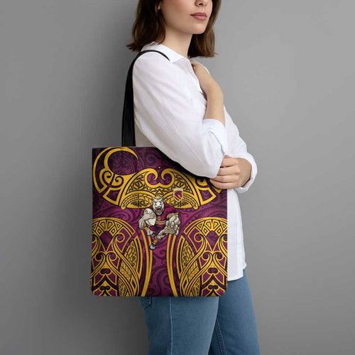 Brisbane Broncos Rugby Tote Bag Polynesian Tribal Pattern Warrior Horse Maroon Gold Pattern