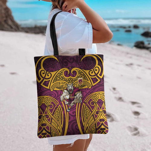 Brisbane Broncos Rugby Tote Bag Polynesian Tribal Pattern Warrior Horse Maroon Gold Pattern