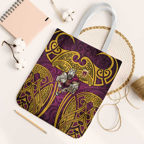 Brisbane Broncos Rugby Tote Bag Polynesian Tribal Pattern Warrior Horse Maroon Gold Pattern
