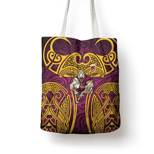 Brisbane Broncos Rugby Tote Bag Polynesian Tribal Pattern Warrior Horse Maroon Gold Pattern