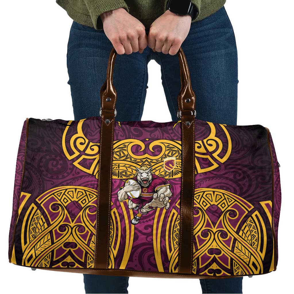 Brisbane Broncos Rugby Travel Bag Polynesian Tribal Pattern Warrior Horse Maroon Gold Pattern