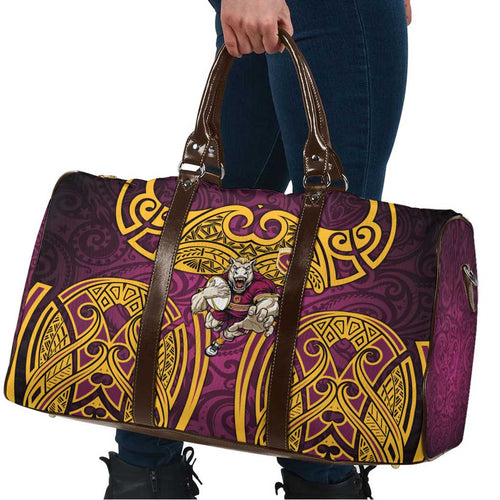 Brisbane Broncos Rugby Travel Bag Polynesian Tribal Pattern Warrior Horse Maroon Gold Pattern