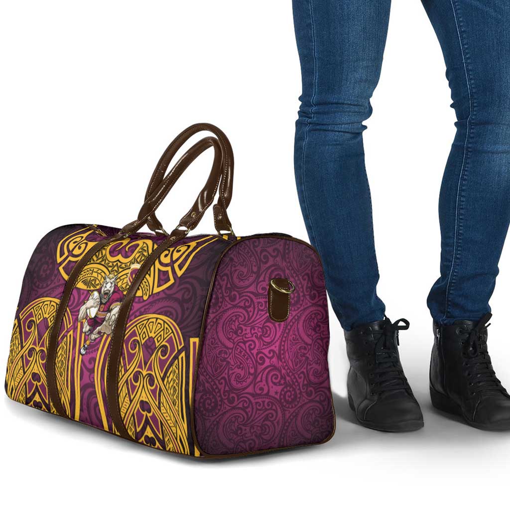 Brisbane Broncos Rugby Travel Bag Polynesian Tribal Pattern Warrior Horse Maroon Gold Pattern