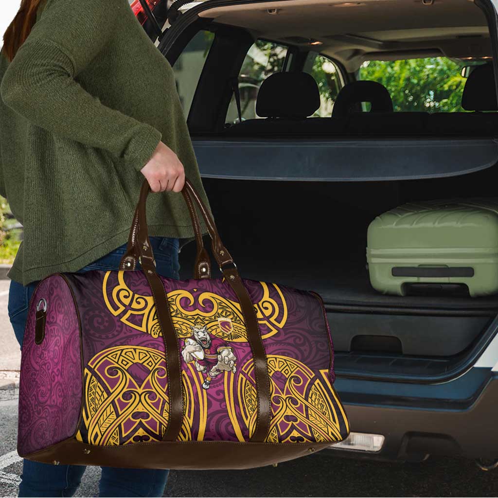 Brisbane Broncos Rugby Travel Bag Polynesian Tribal Pattern Warrior Horse Maroon Gold Pattern
