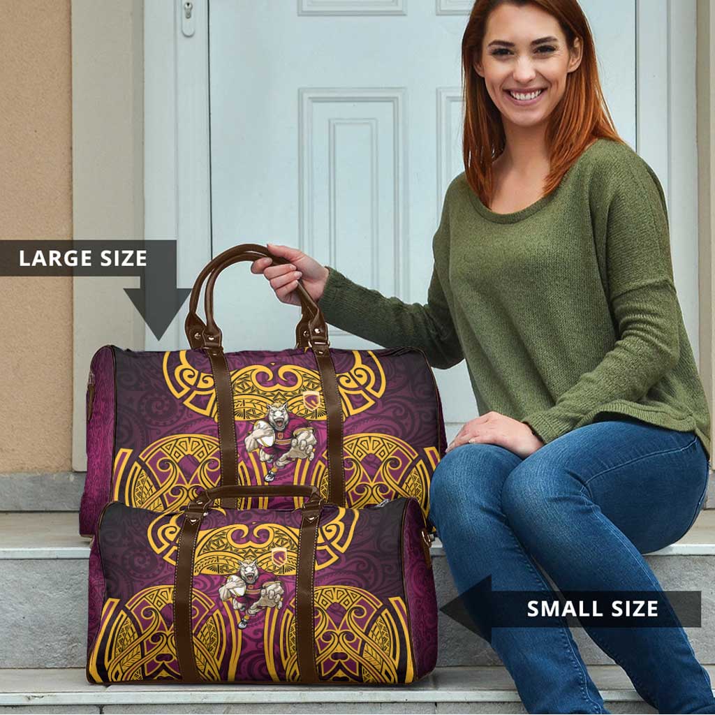 Brisbane Broncos Rugby Travel Bag Polynesian Tribal Pattern Warrior Horse Maroon Gold Pattern
