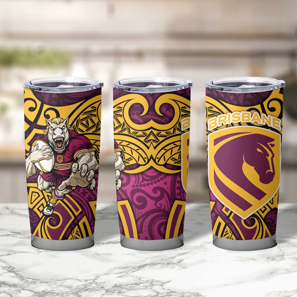 Brisbane Broncos Rugby Tumbler Cup Polynesian Tribal Pattern Warrior Horse Maroon Gold Pattern