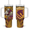 Brisbane Broncos Rugby Tumbler With Handle Polynesian Tribal Pattern Warrior Horse Maroon Gold Pattern