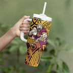 Brisbane Broncos Rugby Tumbler With Handle Polynesian Tribal Pattern Warrior Horse Maroon Gold Pattern