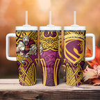 Brisbane Broncos Rugby Tumbler With Handle Polynesian Tribal Pattern Warrior Horse Maroon Gold Pattern