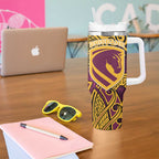 Brisbane Broncos Rugby Tumbler With Handle Polynesian Tribal Pattern Warrior Horse Maroon Gold Pattern