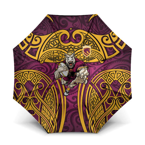 Brisbane Broncos Rugby Umbrella Polynesian Tribal Pattern Warrior Horse Maroon Gold Pattern