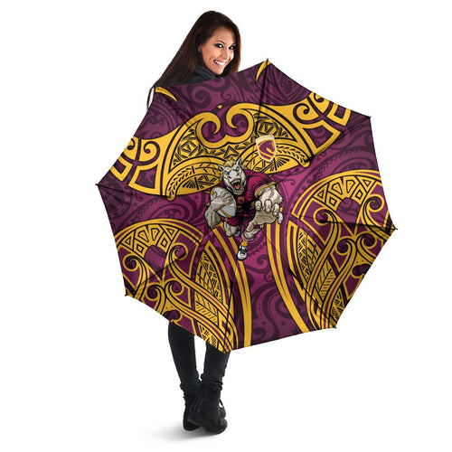 Brisbane Broncos Rugby Umbrella Polynesian Tribal Pattern Warrior Horse Maroon Gold Pattern