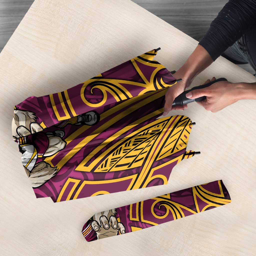 Brisbane Broncos Rugby Umbrella Polynesian Tribal Pattern Warrior Horse Maroon Gold Pattern