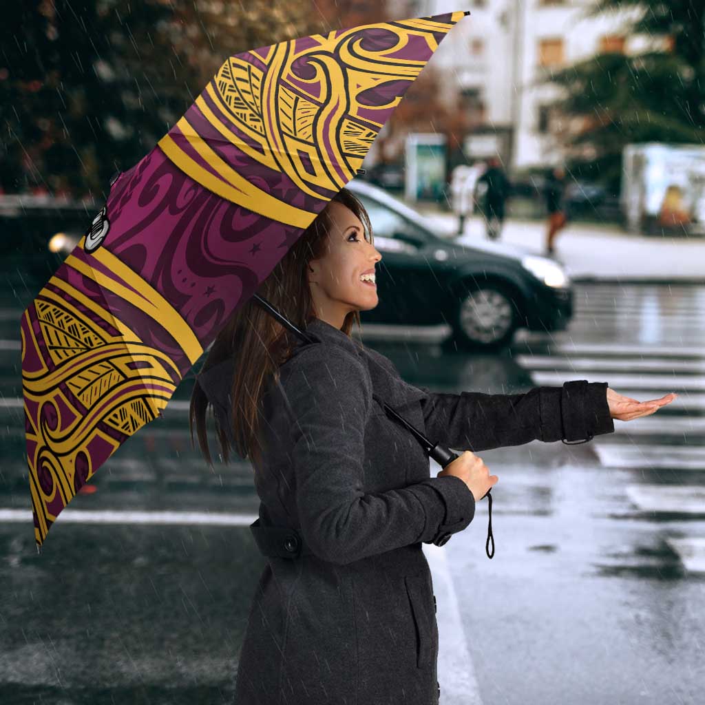 Brisbane Broncos Rugby Umbrella Polynesian Tribal Pattern Warrior Horse Maroon Gold Pattern