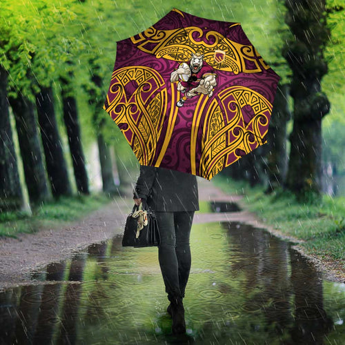 Brisbane Broncos Rugby Umbrella Polynesian Tribal Pattern Warrior Horse Maroon Gold Pattern