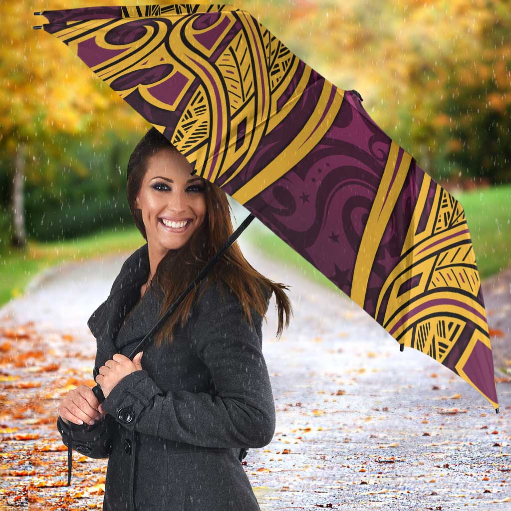 Brisbane Broncos Rugby Umbrella Polynesian Tribal Pattern Warrior Horse Maroon Gold Pattern