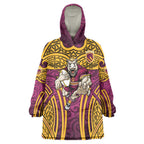 Brisbane Broncos Rugby Wearable Blanket Hoodie Polynesian Tribal Pattern Warrior Horse Maroon Gold Pattern
