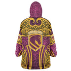 Brisbane Broncos Rugby Wearable Blanket Hoodie Polynesian Tribal Pattern Warrior Horse Maroon Gold Pattern