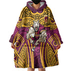 Brisbane Broncos Rugby Wearable Blanket Hoodie Polynesian Tribal Pattern Warrior Horse Maroon Gold Pattern