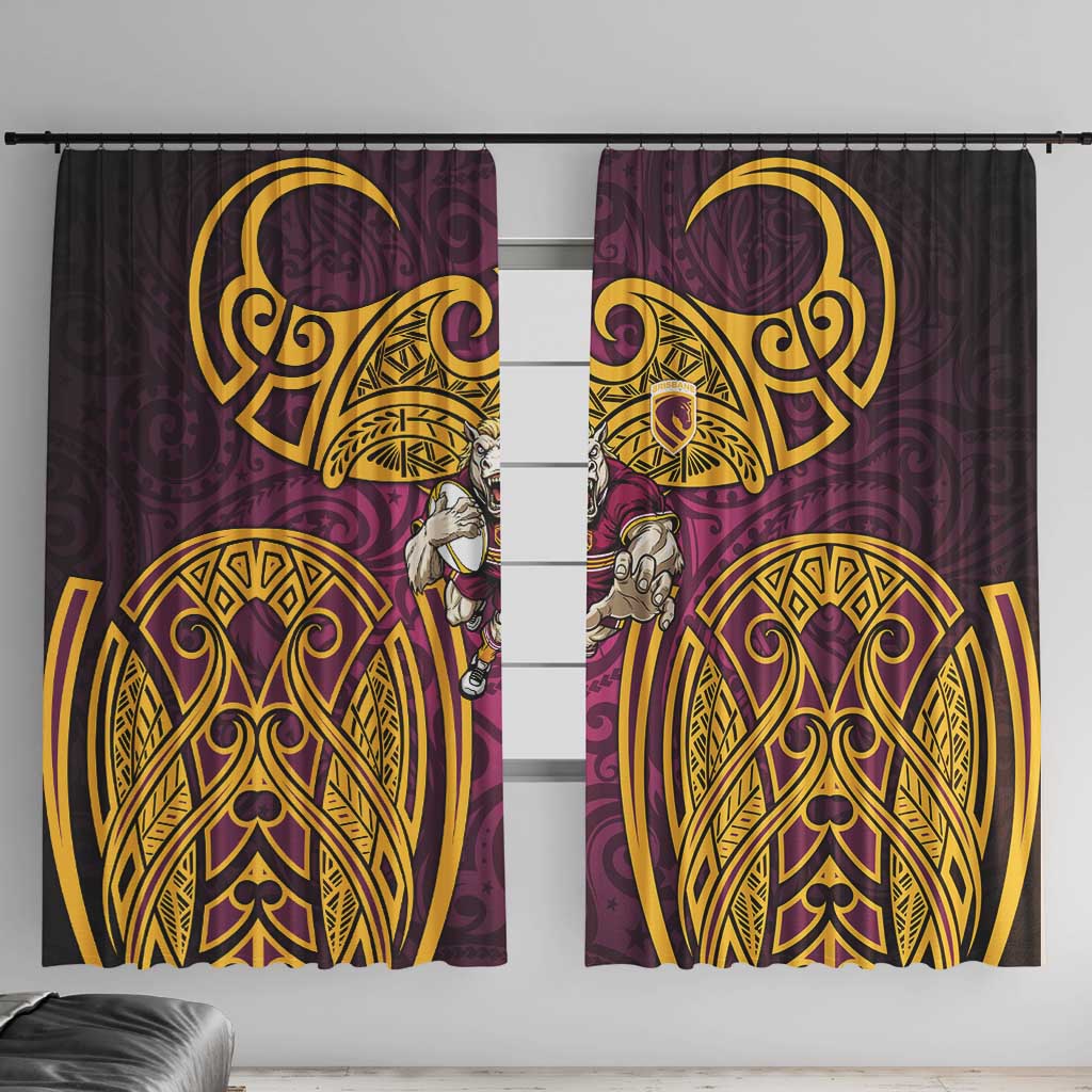 Brisbane Broncos Rugby Window Curtain Polynesian Tribal Pattern Warrior Horse Maroon Gold Pattern