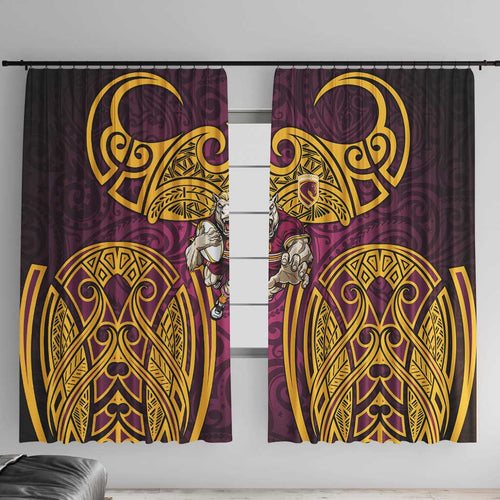 Brisbane Broncos Rugby Window Curtain Polynesian Tribal Pattern Warrior Horse Maroon Gold Pattern
