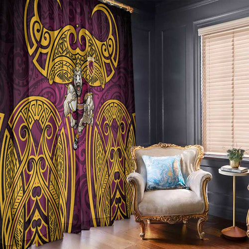 Brisbane Broncos Rugby Window Curtain Polynesian Tribal Pattern Warrior Horse Maroon Gold Pattern