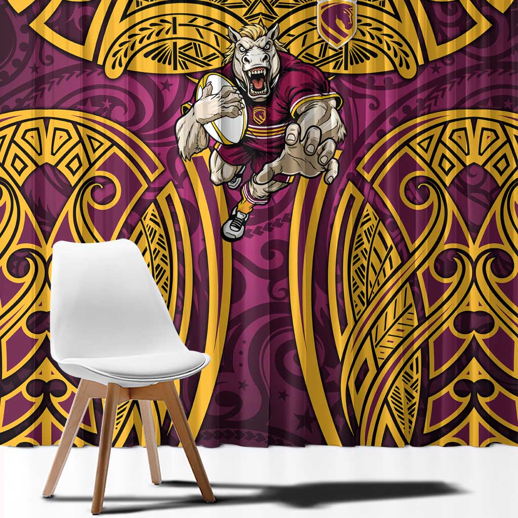 Brisbane Broncos Rugby Window Curtain Polynesian Tribal Pattern Warrior Horse Maroon Gold Pattern