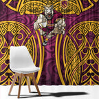 Brisbane Broncos Rugby Window Curtain Polynesian Tribal Pattern Warrior Horse Maroon Gold Pattern