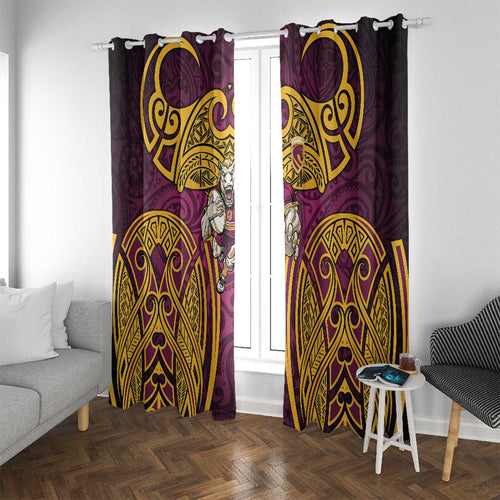 Brisbane Broncos Rugby Window Curtain Polynesian Tribal Pattern Warrior Horse Maroon Gold Pattern