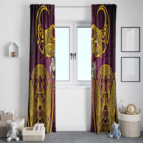 Brisbane Broncos Rugby Window Curtain Polynesian Tribal Pattern Warrior Horse Maroon Gold Pattern