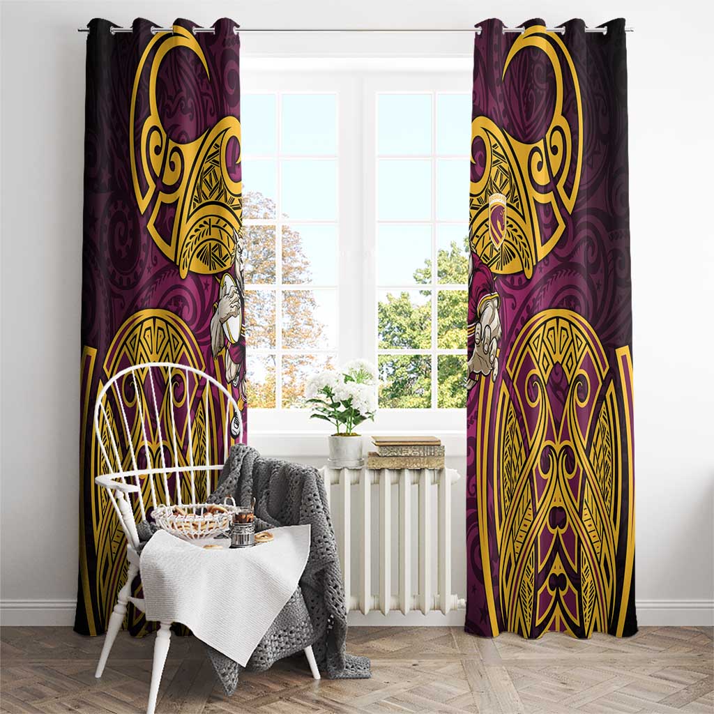 Brisbane Broncos Rugby Window Curtain Polynesian Tribal Pattern Warrior Horse Maroon Gold Pattern