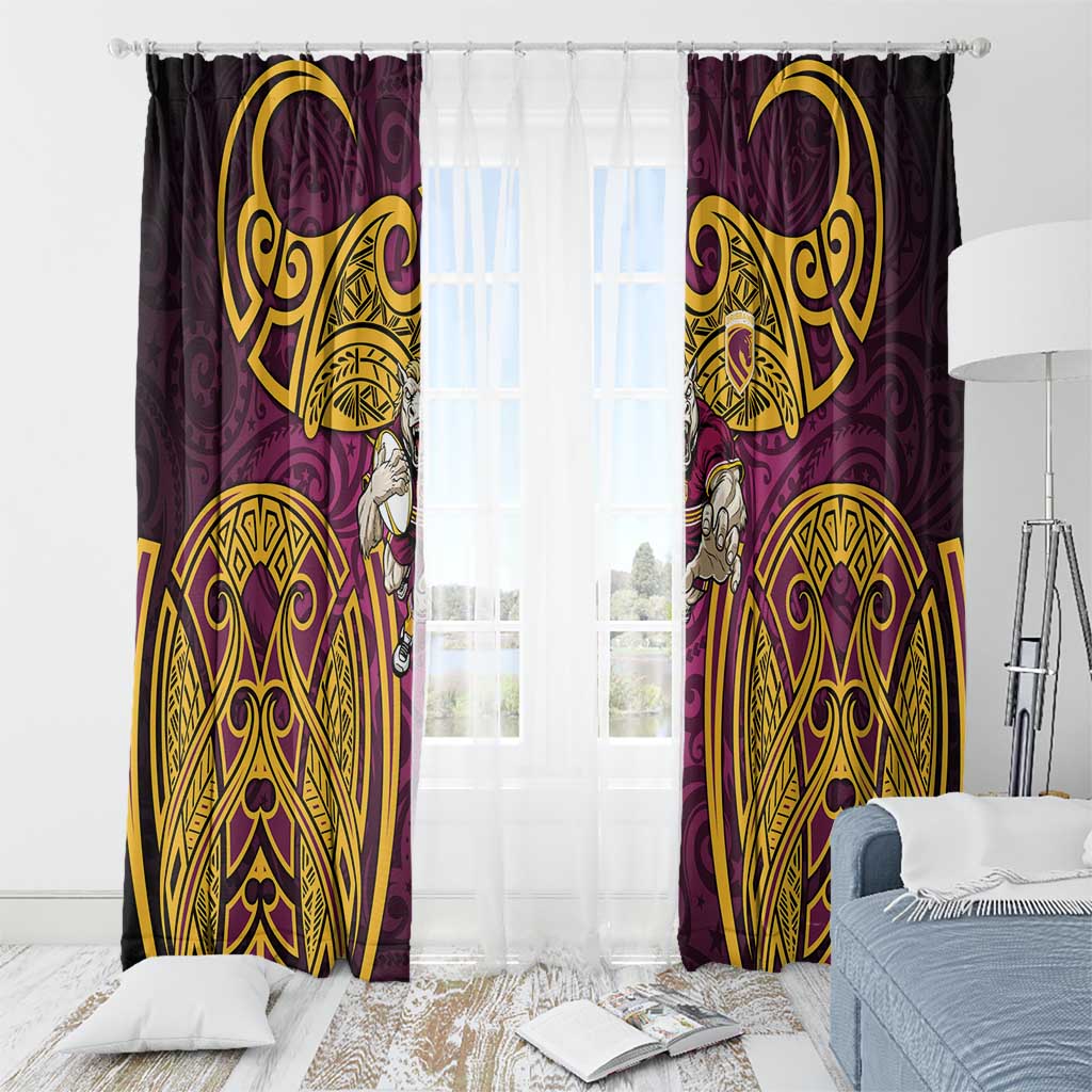 Brisbane Broncos Rugby Window Curtain Polynesian Tribal Pattern Warrior Horse Maroon Gold Pattern