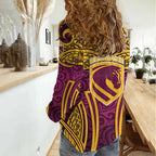 Brisbane Broncos Rugby Women Casual Shirt Polynesian Tribal Pattern Warrior Horse Maroon Gold Pattern