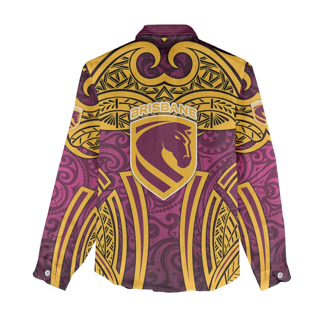 Brisbane Broncos Rugby Women Casual Shirt Polynesian Tribal Pattern Warrior Horse Maroon Gold Pattern