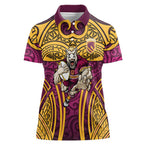 Brisbane Broncos Rugby Women Polo Shirt Polynesian Tribal Pattern Warrior Horse Maroon Gold Pattern