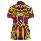 Brisbane Broncos Rugby Women Polo Shirt Polynesian Tribal Pattern Warrior Horse Maroon Gold Pattern